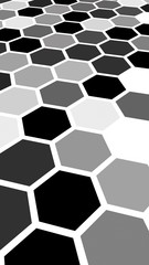 White honeycomb with a gradient color. Perspective view on polygon look like honeycomb. Extruded, bump cell. Isometric geometry. 3D illustration