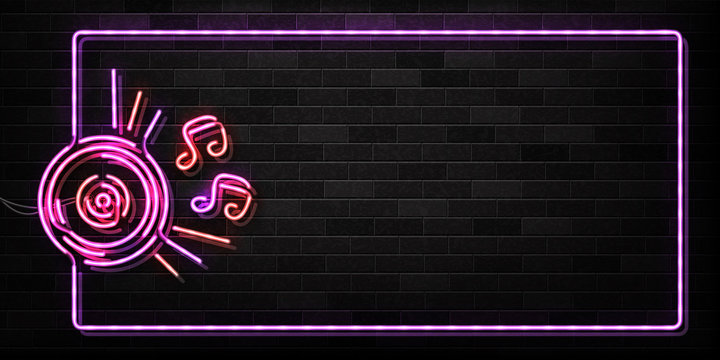 Vector realistic isolated neon sign of Dj frame logo for decoration and covering on the wall background. Concept of music, radio and live concert.