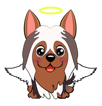 illustration of funny puppy dog media icon smiley, happy dog angel