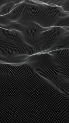 Abstract landscape on a dark background. Cyberspace green grid. Hi-tech network. 3D illustration