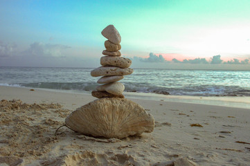 stone totem on the beach