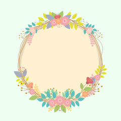 Vector floral frame template. Bright colorful spring flowers for invitations and greeting cards
