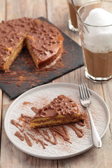 Almond cake with dark chocolate and coffee