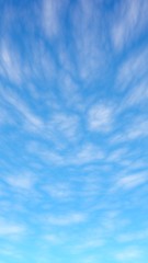 The bright sky in the morning. Blue sky background with white clouds. Cumulus white clouds in the clear blue sky. 3D illustration