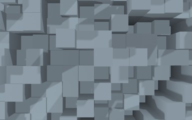 Abstract gray elegant cube geometric background. Chaotically advanced rectangular bars. 3D Rendering, 3D illustration