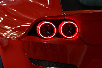 Detail on the rear light of a car. Car detail. Developed Car's rear brake light