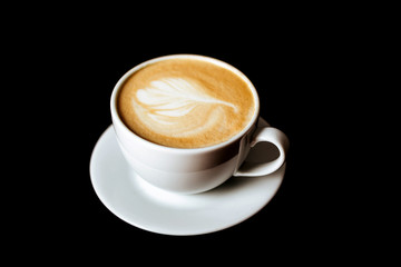 Hot coffee on black background.