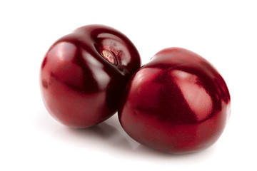 Sweet red cherries isolated on white background macro.