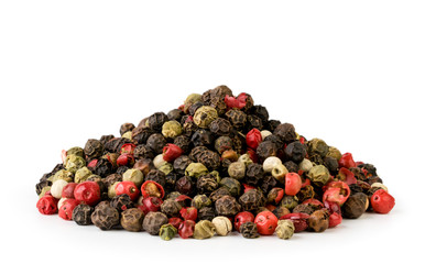 A bunch of the mixture of peppers and peas close-up on a white. Isolated