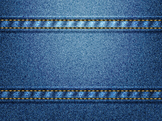 Blue denim background with golden thread stitches