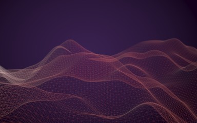 Abstract landscape background. Cyberspace purple grid. Hi-tech network. 3D illustration