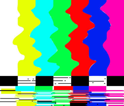 No signal poster TV retro television test pattern screen glitch background color bars vector illustration.