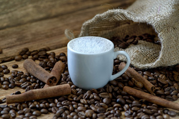 coffee beans on a wooden background