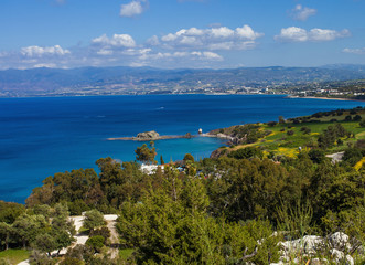 Serene view of coastline of Mediterranean sea, Akamas Peninsula National Park in Cyprus