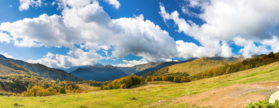 panorama mountain landscape with blue sky and white clouds