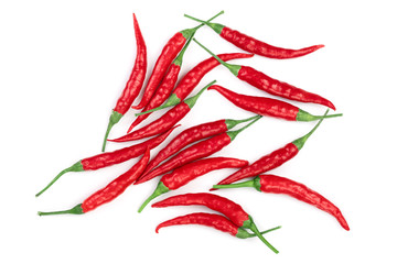 red hot chili peppers isolated on white background. Top view. Flat lay pattern