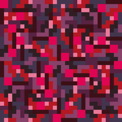 Abstract pixel pattern, seamless vector repeat in dark reddish and purple tones. Trendy minimal style. Great for fabrics and ohter surfaces, packaging design, gift wrapping paper etc.