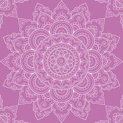 Seamless pattern with mandala ornament. Hand drawn illustration