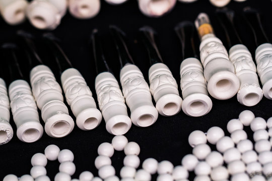 Meerschaum Cigarette Mouthpieces in Gift Shop on Black Background