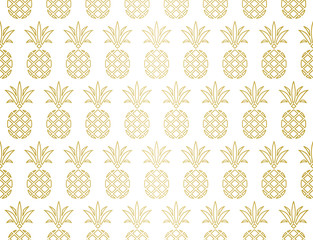 Modern Pineapple Background. Golden Pattern Endless.