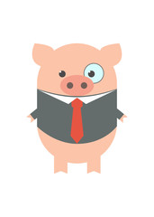 Pig businessman. Pig in suit with tie. Cartoon, vector