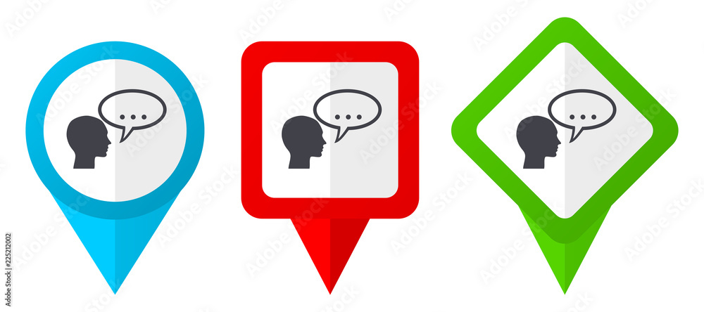 Leinwandbilder forum red, blue and green vector pointers icons. set of colorful location markers isolated on white 