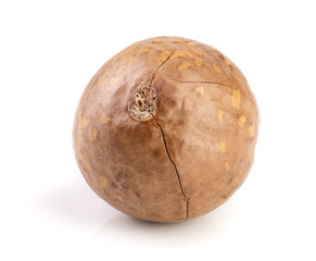 Shelled and unshelled macadamia nuts isolated on white background