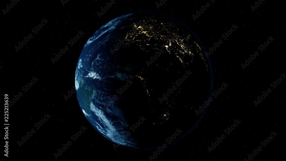Poster A view of the Earth from outer space/3D Rendering rotating planet Earth with a sun-baked side and a dark side with the lights of cities. Some elements of the image provided by NASA