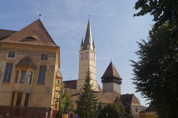 The tower of the fortified church of Medias - St. Margaret's Church - Romania, Transylvania, Sibiu 
