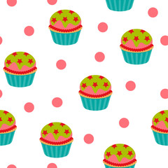 cute birthday cupcake seamless pattern. vector illustration.