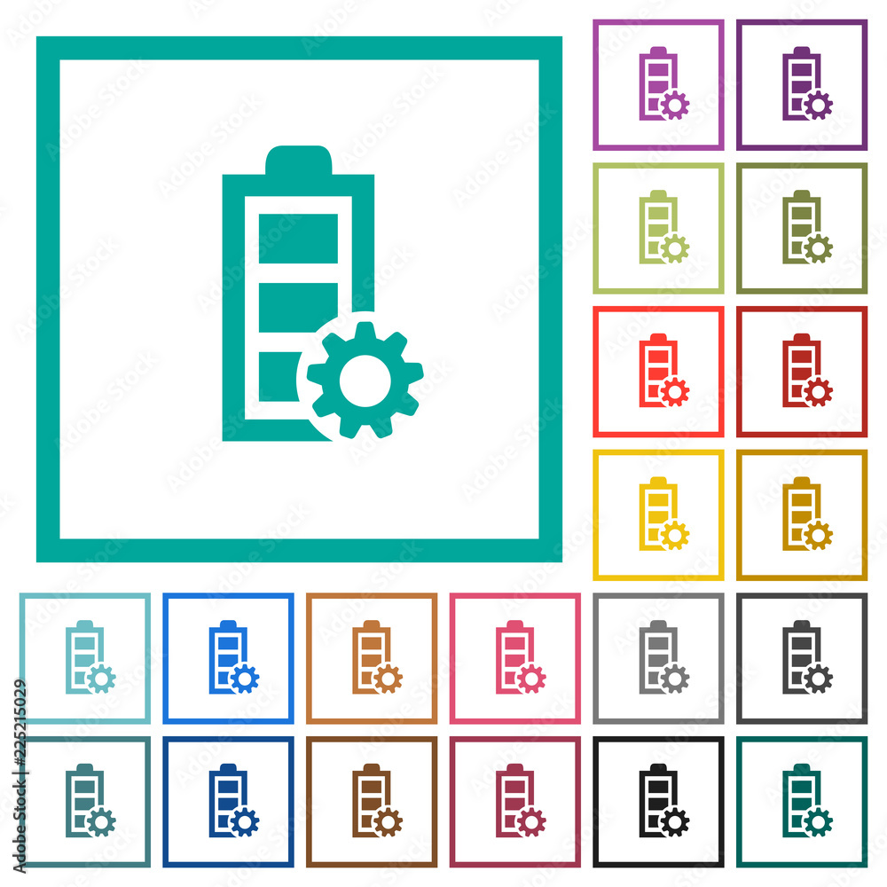Poster power management flat color icons with quadrant frames