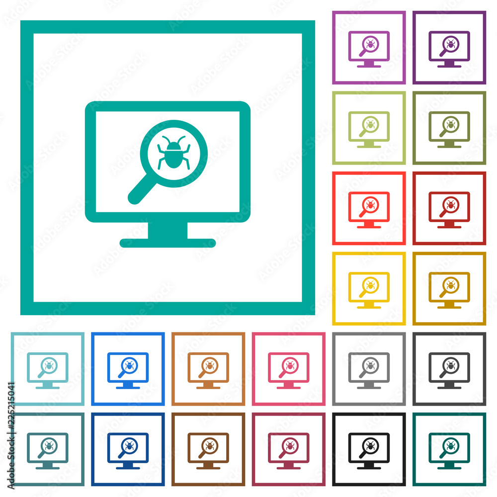 Poster spyware scanning flat color icons with quadrant frames
