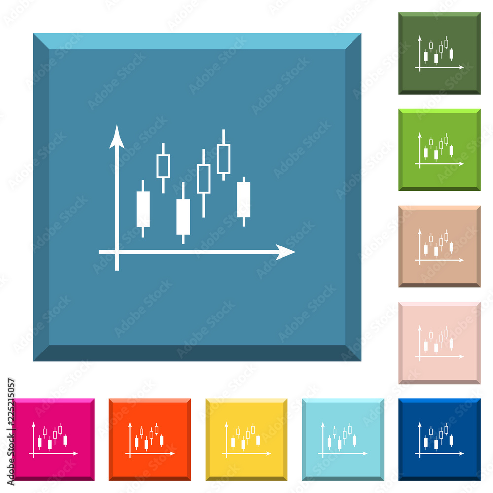 Poster candlestick graph with axes white icons on edged square buttons