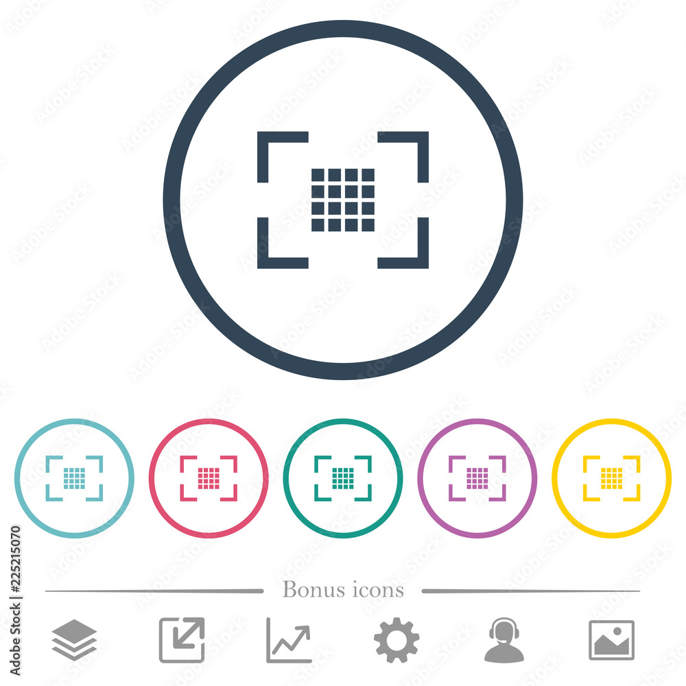 Aufkleber camera sensor settings flat color icons in round outlines