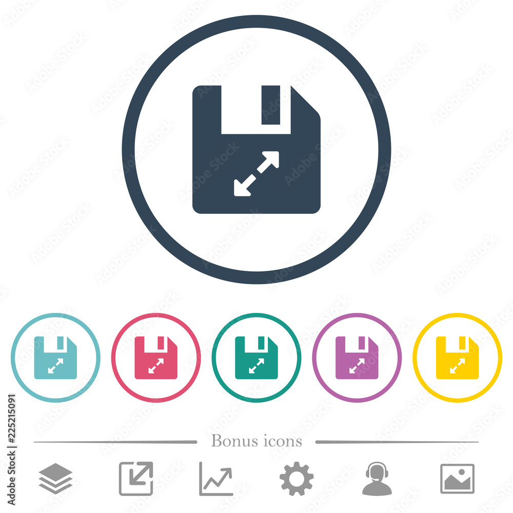 Poster uncompress file flat color icons in round outlines