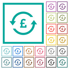 Pound pay back flat color icons with quadrant frames