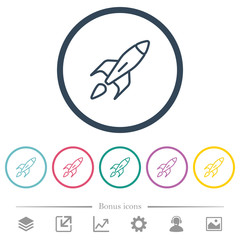 Launched rocket flat color icons in round outlines