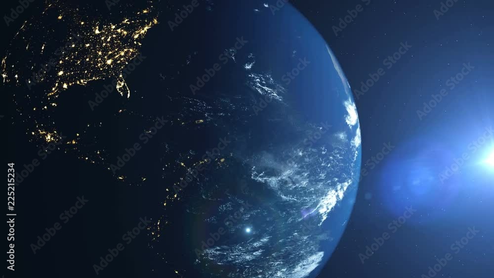Poster A view of the Earth from outer space/3D Rendering rotating planet Earth with a sun-baked side and a dark side with the lights of cities. Some elements of the image provided by NASA