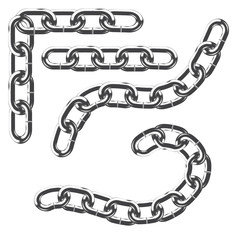 vector set of steel chain elements isolated on white background. corners and shapes
