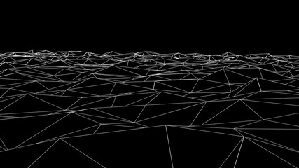 Abstract wireframe landscape. Abstract mesh landscapes. Polygonal mountains. 3D illustration.