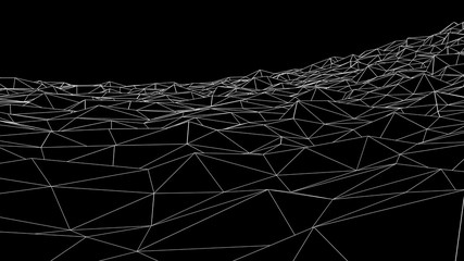Abstract wireframe landscape. Abstract mesh landscapes. Polygonal mountains. 3D illustration.