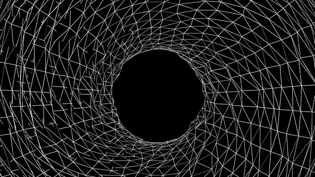 Abstract Grid Wormhole. Futuristic 3d Portal. Space-time Portal 3d Visualization. Wireframe Tunnel.