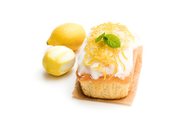 Homemade  lemon loaf isolated on white