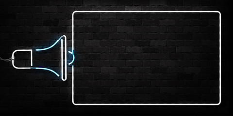 Vector realistic isolated neon sign of Megaphone frame logo for decoration and covering on the wall background. Concept of hiring, join us and cv.