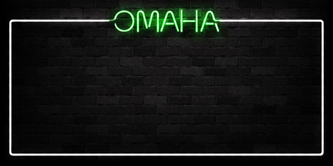 Vector realistic isolated neon sign of Omaha frame logo for decoration and covering on the wall background. Concept of casino and poker rules.