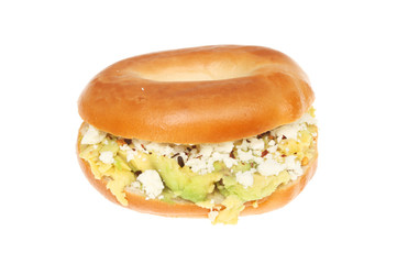 Avocado and feta  in a bagel