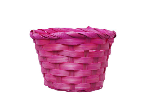 wattled pink small basket for small objects and gifts isolated on a white background