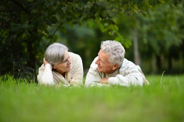 Portrait of happy elderly couple in nature