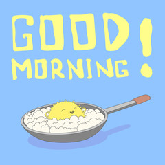 funny doodle with sun in the frying pan