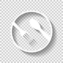 food tools. fork and spoon. White icon with shadow on transparen